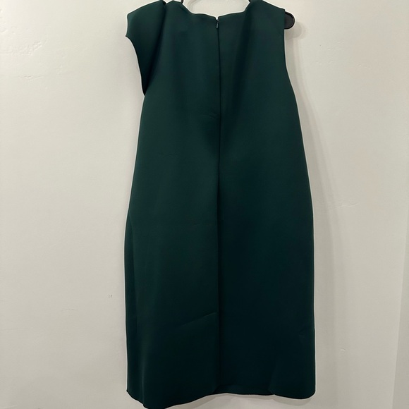 NWT ELIZA J Asymmetric Draped Ruffle Scuba Sheath Dress in Hunter Green Size 24w - Picture 3 of 13